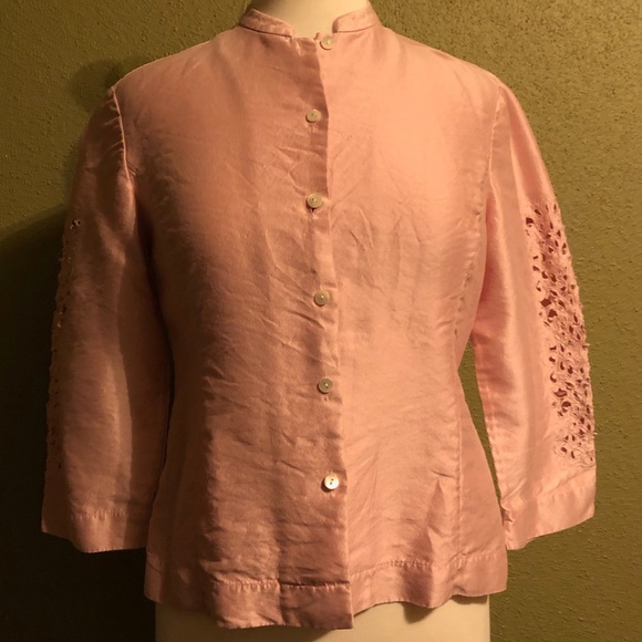 Soft Pink Silk Talbots Jacket Embroidered cutouts - Picture 3 of 8